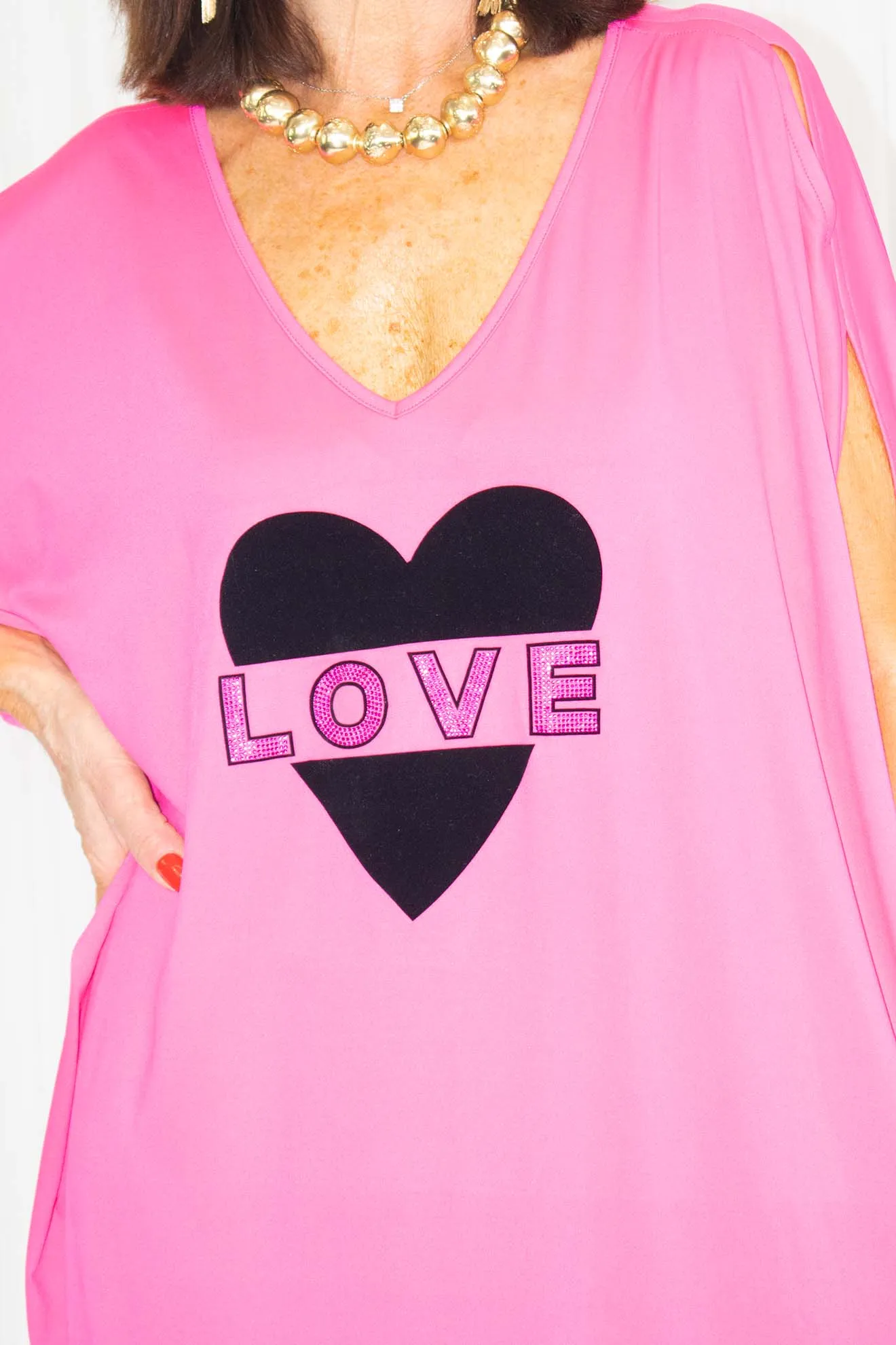 Vibrant LOVE Decal Cocoon Dress in Hot Pink