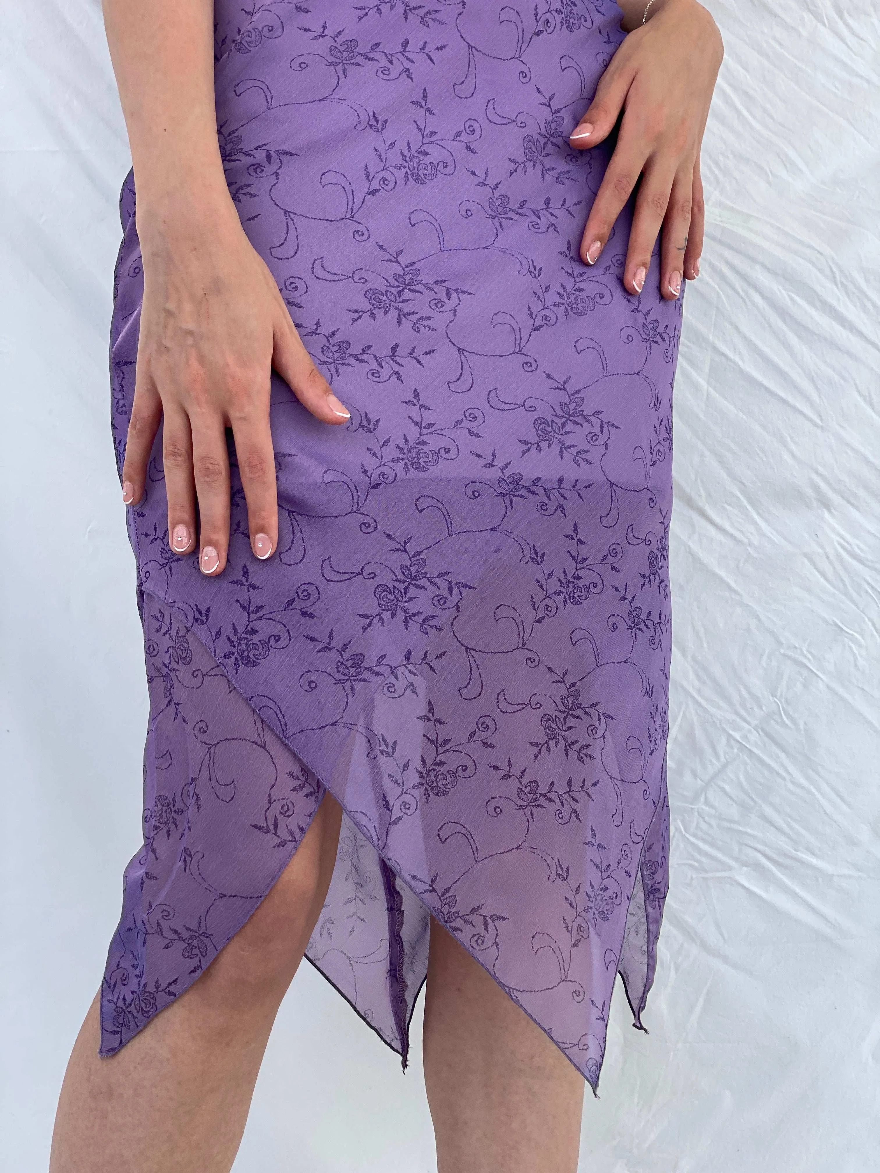 Vintage 90s Byer Too! Lilac Floral Midi Dress - S/M