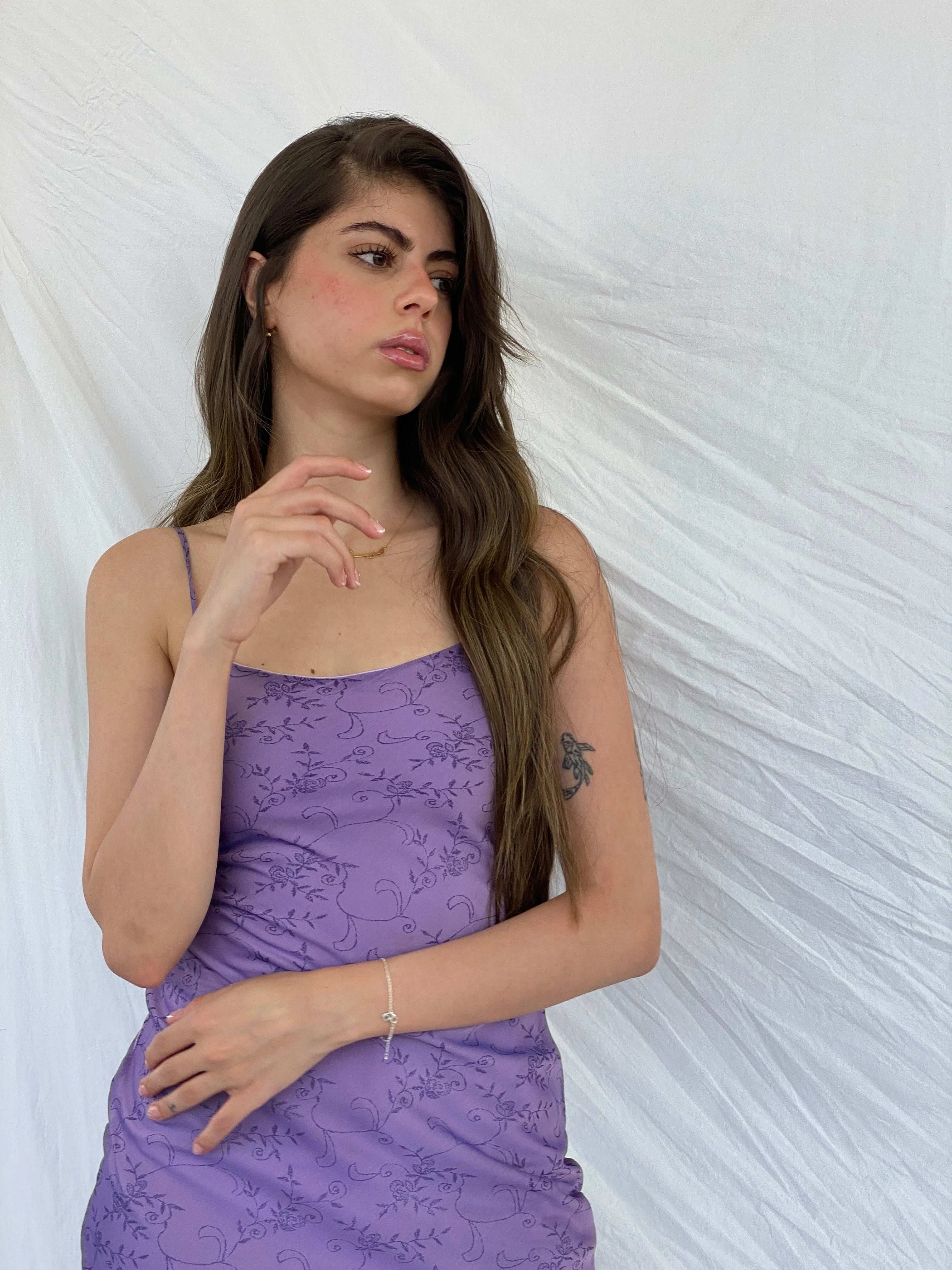 Vintage 90s Byer Too! Lilac Floral Midi Dress - S/M