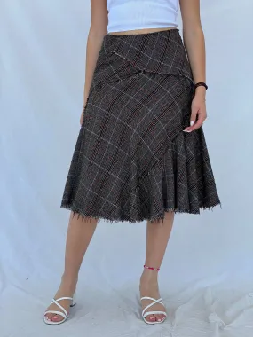 Vintage Handmade Asymmetric Plaid Office Core Skirt