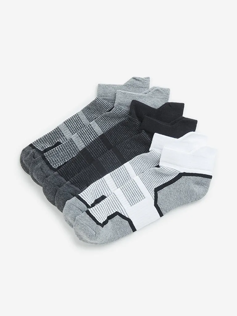 WES Lounge Grey Stripe Printed Socks - Pack of 3