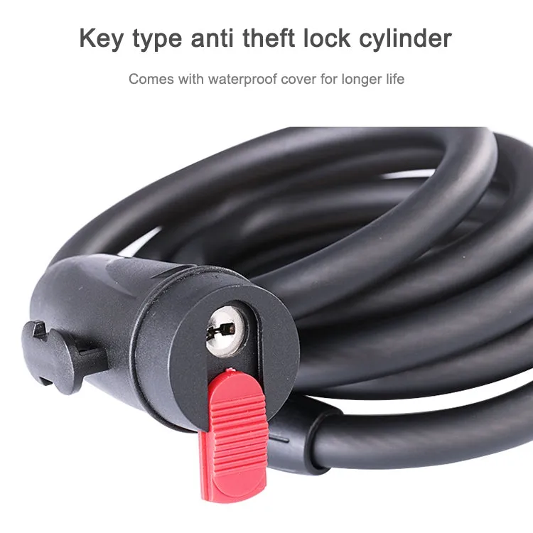 WHEEL UP Bicycle Lock Anti-theft Mountain Bike Password Lock Steel Cable Lock Bicycle Riding Accessories Universal, Style:Key type(1.2 meters)