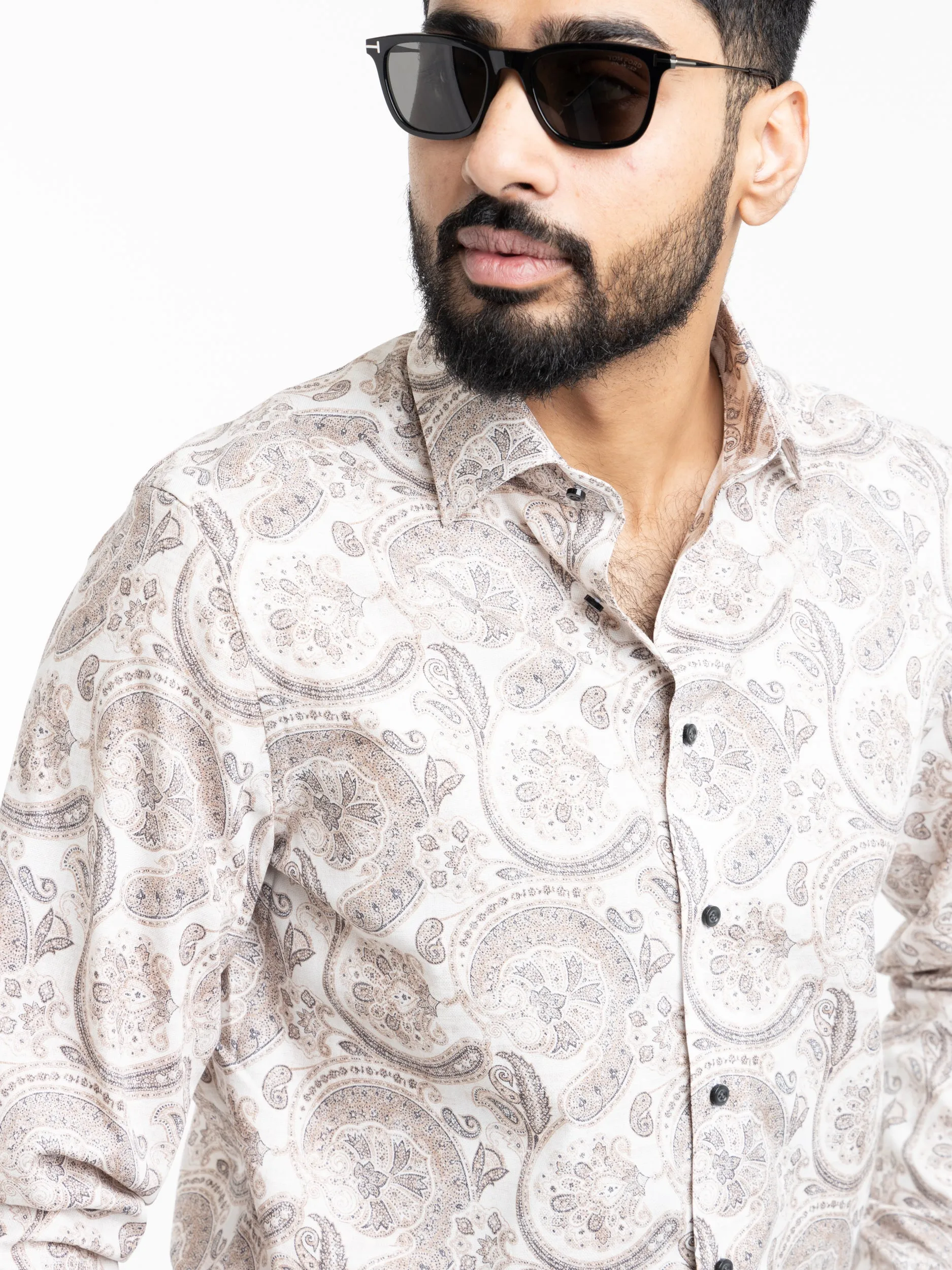 White/Brown Paisley Dobby Shirt