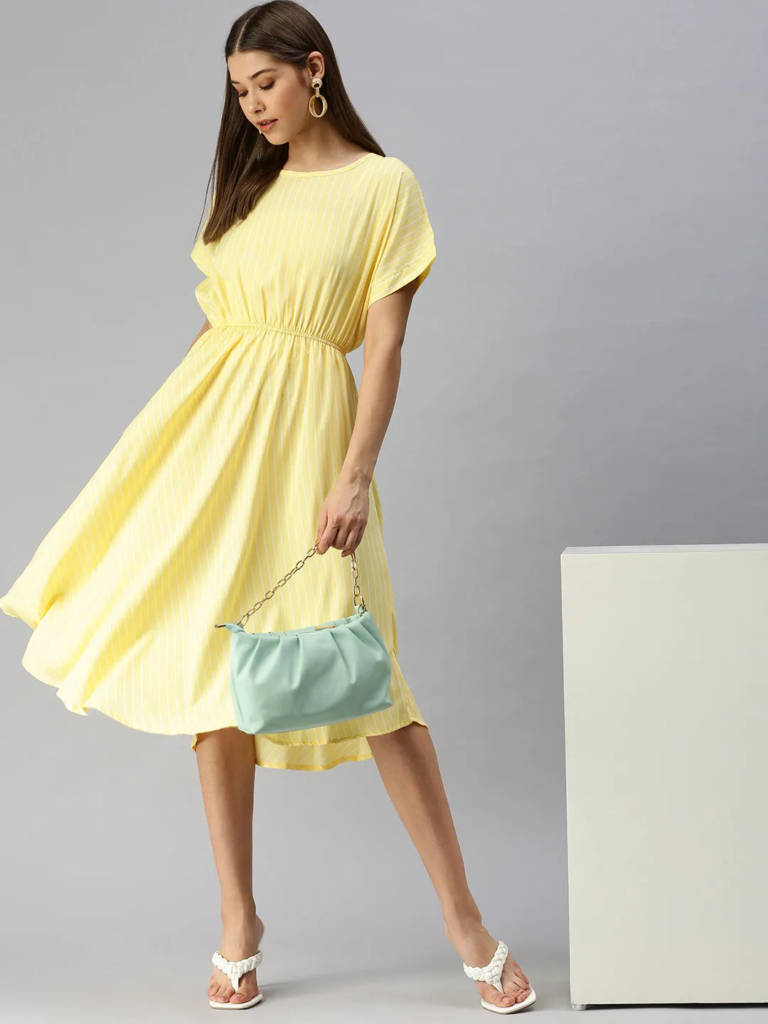 Women Yellow Striped A-Line Dress