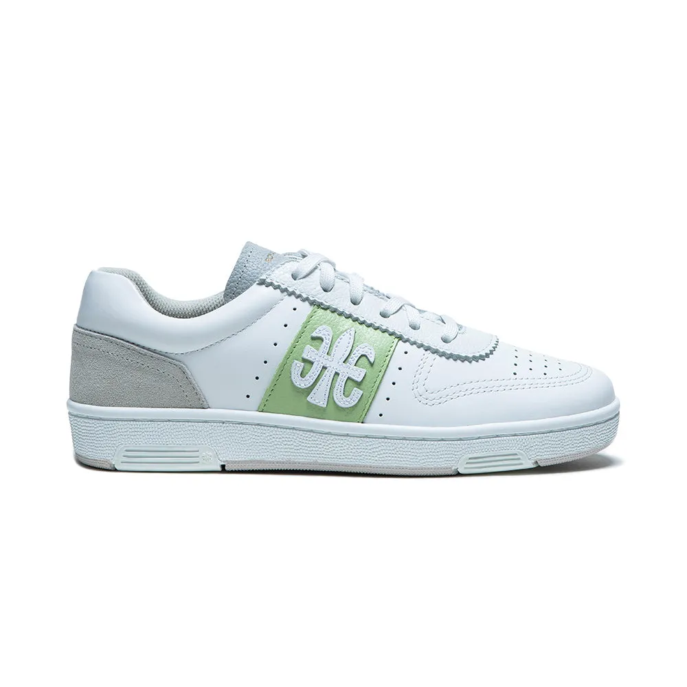 Women's Dreamer White Green Logo Leather Sneakers 98114-048