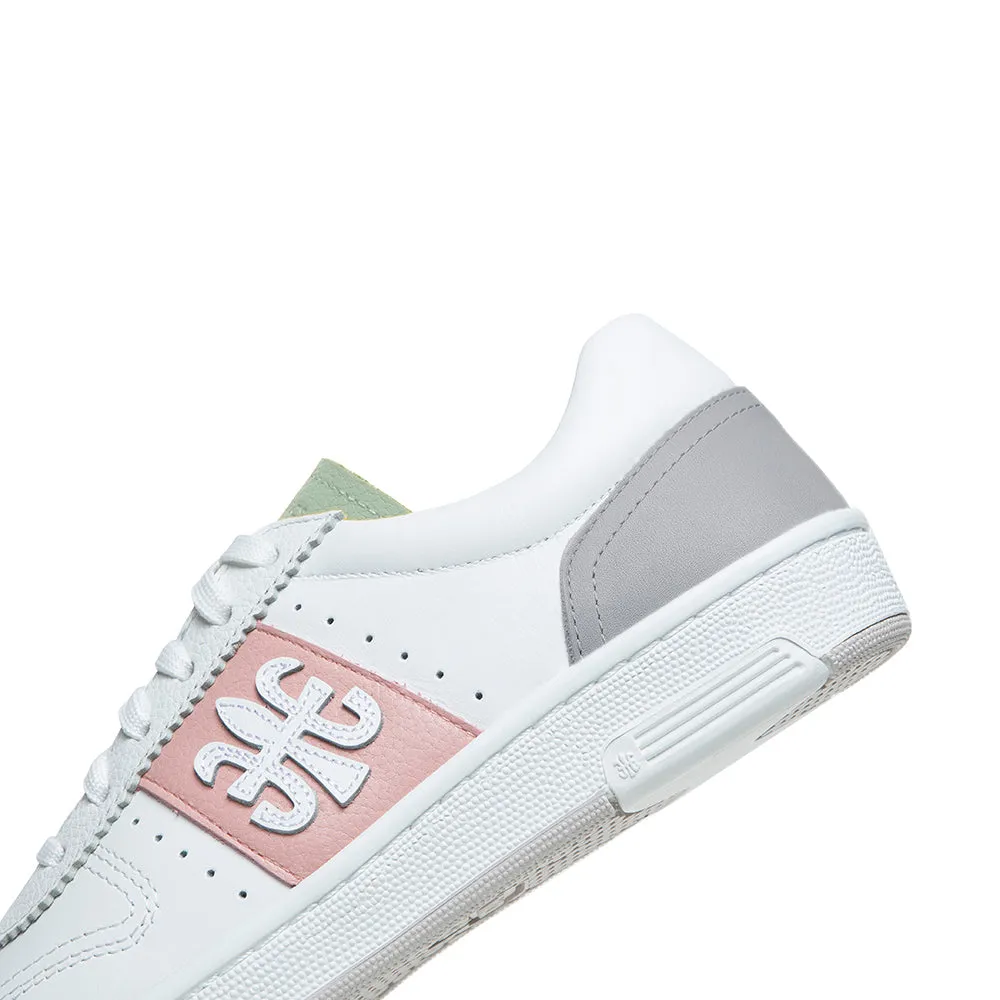 Women's Dreamer White Pink Green Logo Leather Sneakers 98114-014