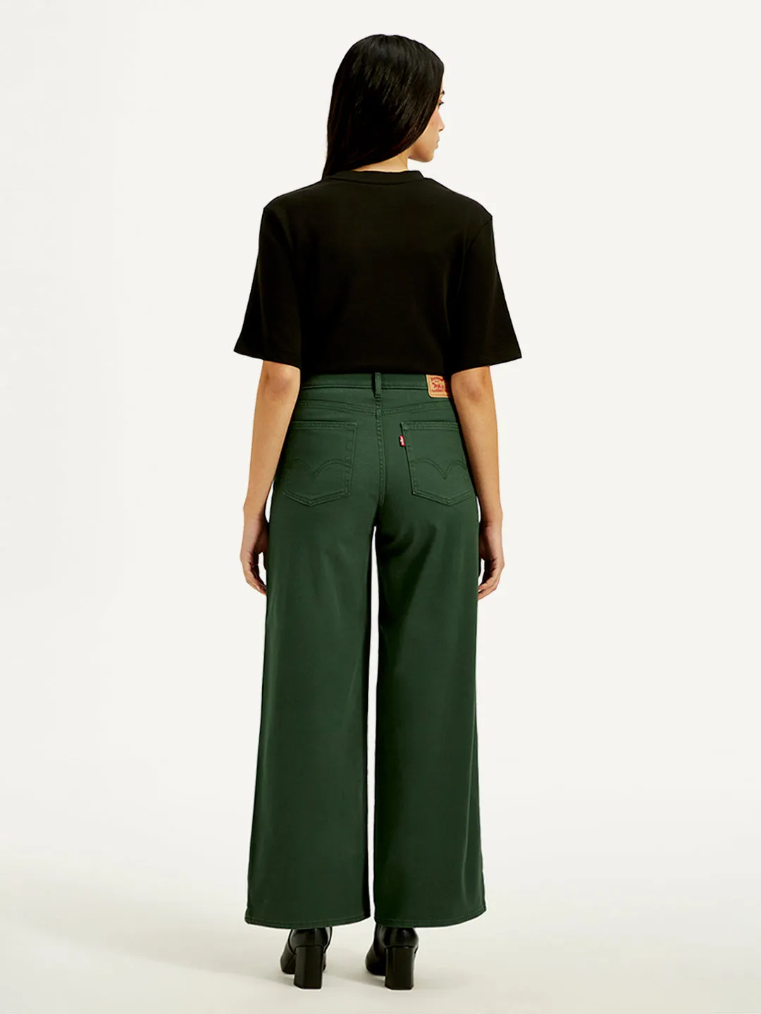 Women's High Rise Vintage Chino Wide Leg Dark-Green Jeans