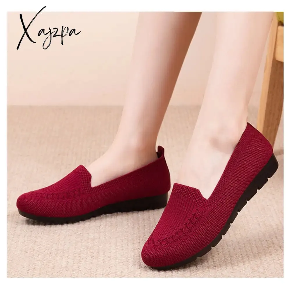 Xajzpa - Casual Shoes Women&#39;s Summer Mesh Breathable Flat Shoes Ladies Comfort Light Sneaker Socks Women Slip on Loafers Zapatillas Muje