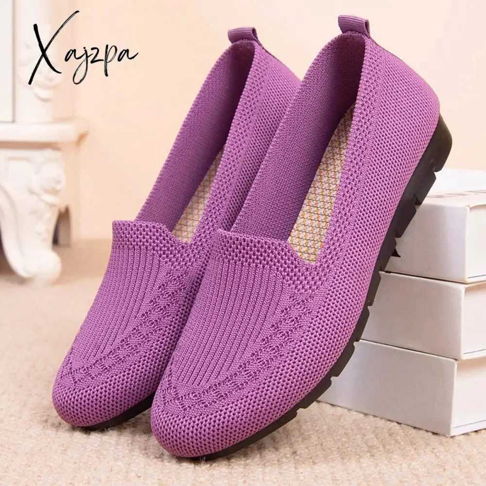 Xajzpa - Casual Shoes Women&#39;s Summer Mesh Breathable Flat Shoes Ladies Comfort Light Sneaker Socks Women Slip on Loafers Zapatillas Muje