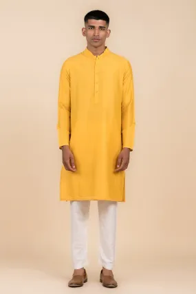 Yellow Ochre Single Kurta With Zero Point Collar