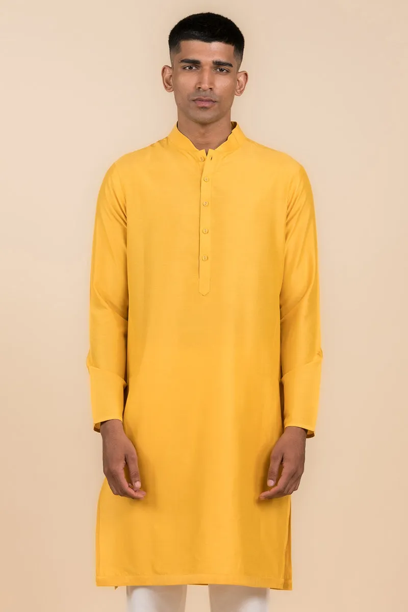 Yellow Ochre Single Kurta With Zero Point Collar