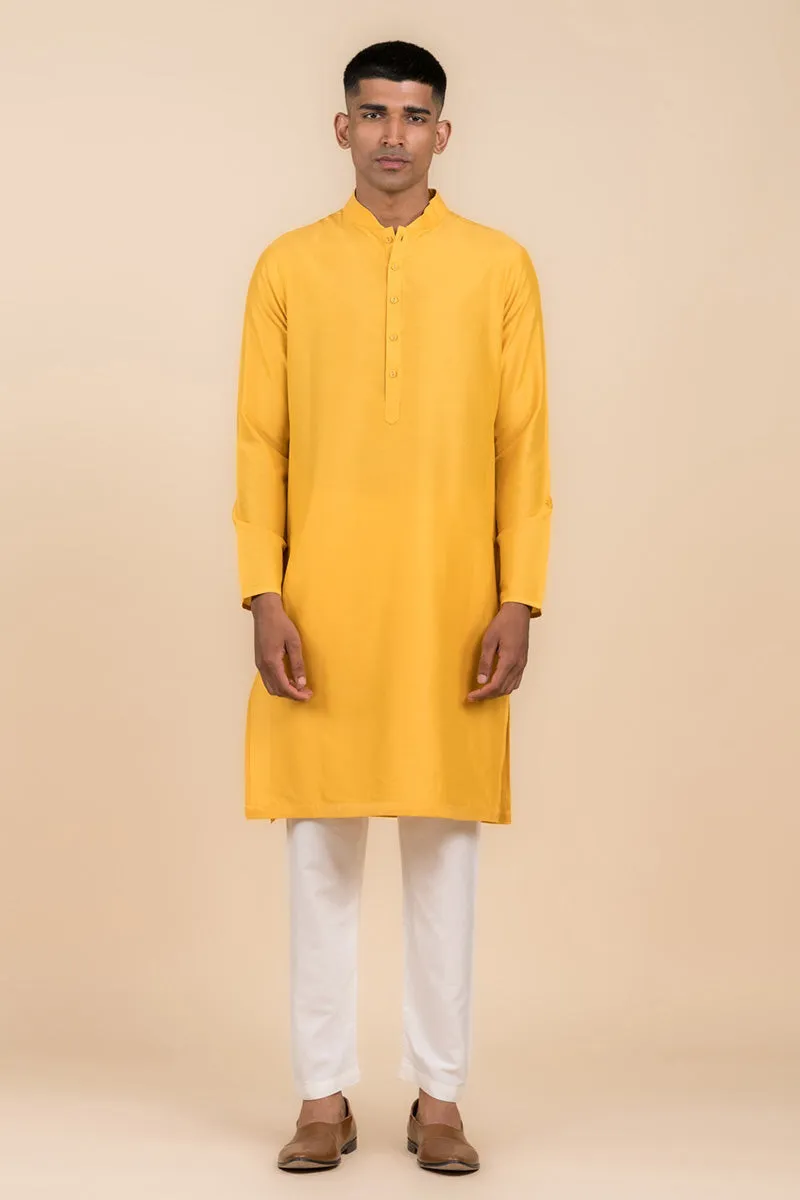 Yellow Ochre Single Kurta With Zero Point Collar