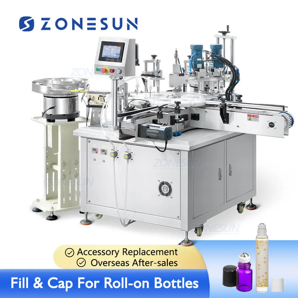 ZONESUN ZS-AFC11 Automatic Roll-on Bottle Filling Capping Machine For Deodorant Perfume Oil With Vibratory Bowl Sorter